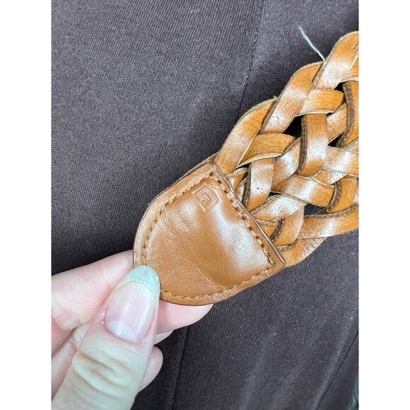 Split leather belt brown boho round buckle - Picture 7 of 7